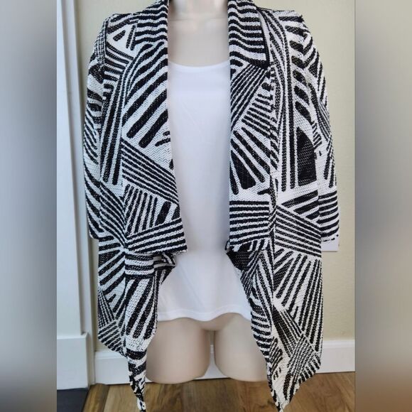 🔹️NWT Perseption Concepts Black & White Open Waterfall Cardigan Small - Picture 1 of 12